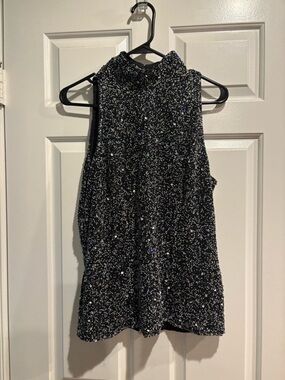 Riazee boutique vintage silk beaded top black night out glam sz S - M